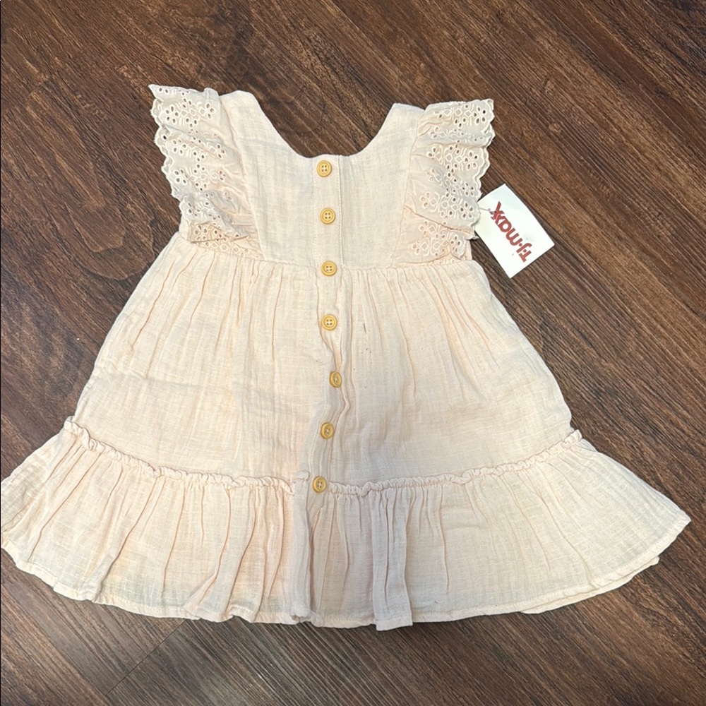 Mou Kids Dress in Cream with Eyelet Sleeves